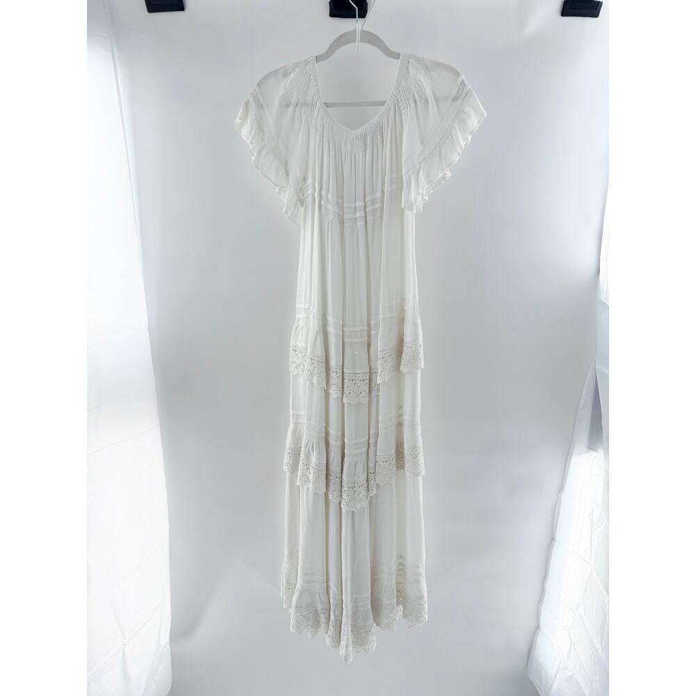 NWT Muche et Muchette Off Shoulder Lace Trim Tiered Maxi Dress White One Size - Picture 2 of 6